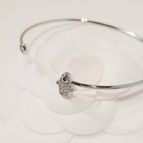 New Hamsa Pave CZ Bracelet Bangle Cuff - Picture 3 of 5